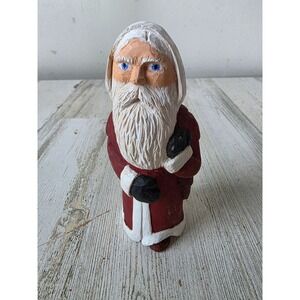 Vintage kme wooden Santa folk art statue figurine Xmas bag decor